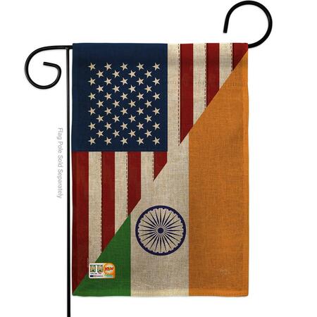 GARDENCONTROL 13 x 18.5 in. US India Friendship Burlap Flags of the World Vertical Double Sided Garden Flag GA4182613